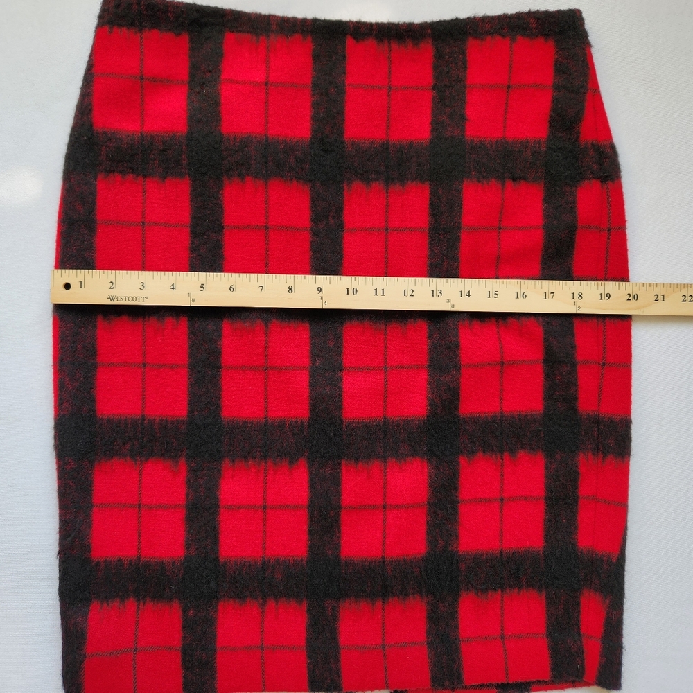 Wool Blend Pencil Skirt Buffalo Plaid Red Black Check Academia Preppy Size 10 - Picture 9 of 12